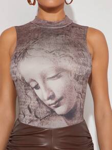 Hauture Body Con Cuello Alto Y Gráfico De Cara - Multicolor - Ver 6