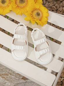 兒童白色鑲嵌快速穿脫式時尚空心涼鞋