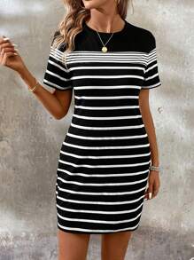 EMERY ROSE 女士條紋拼接色塊連衣裙 - 彩色 - 查看 4