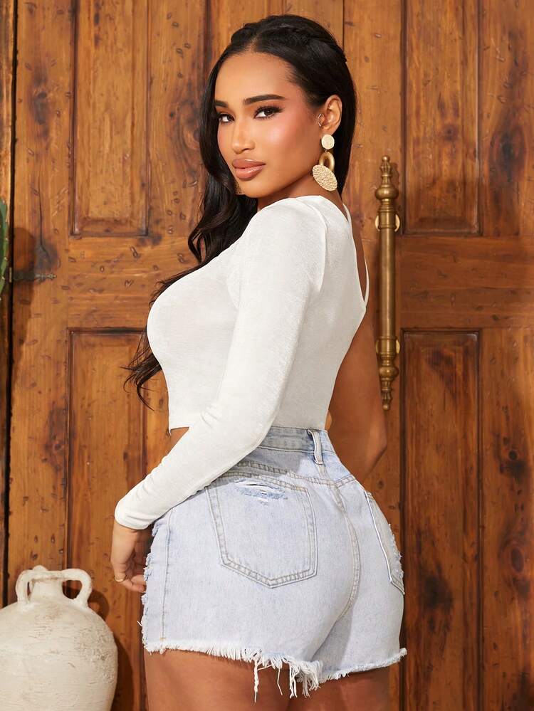 Women's Asymmetrical Hollow Out Slim Fit Cropped Top