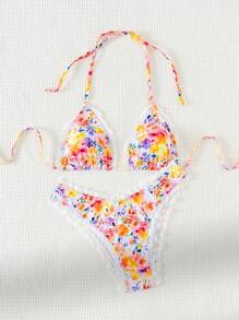 Swim Mod Women's Floral Print Halter Neck Two-Piece Bikini Set Summer Beach - Multicolor - View 4