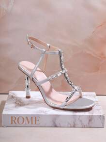 SHUZIA Women's Fashionable Rhinestone Decor High Heeled Sandals For Evening Party - Silver - View 2