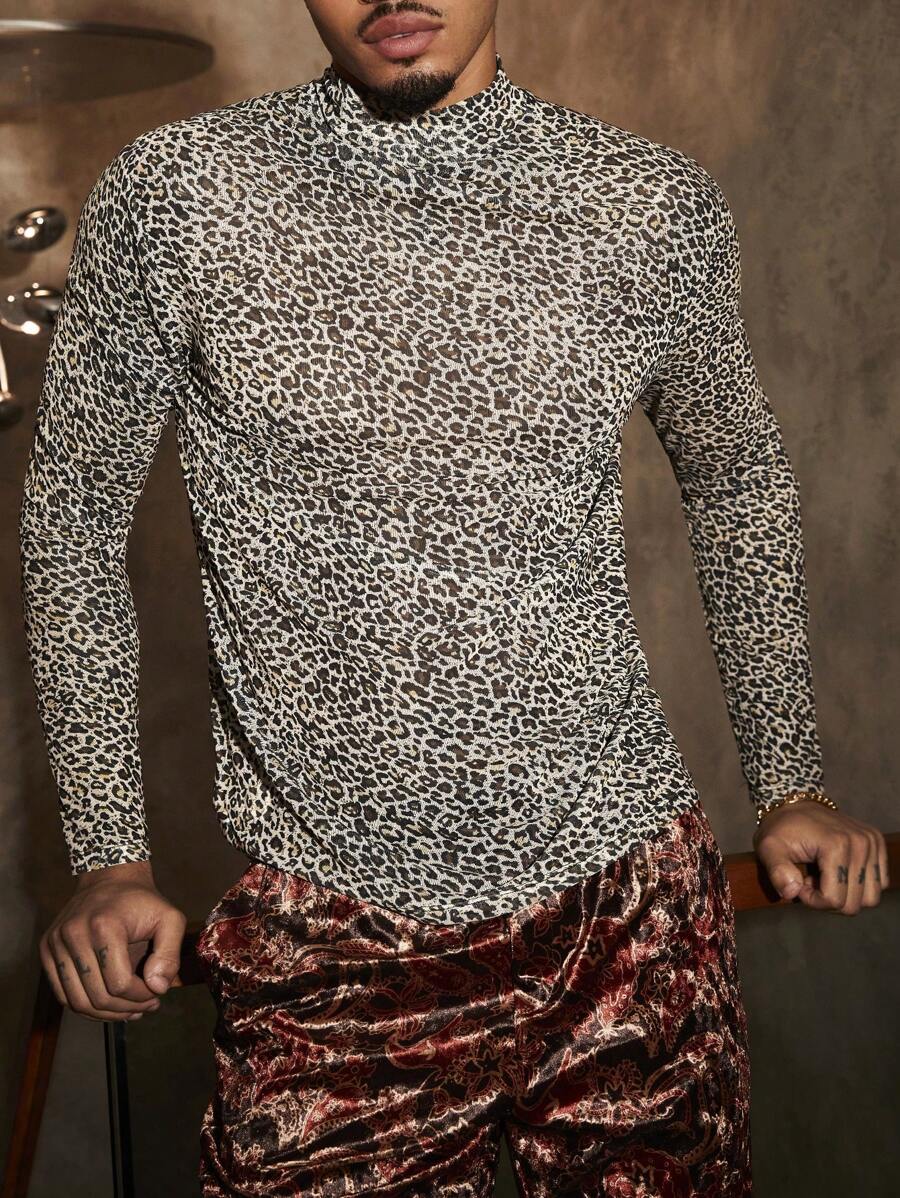 GENTILAND 男士豹紋針織休閒長袖t恤 - 彩色 - 查看 1