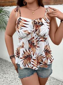 SHEIN Clasi Plus Size Plant Printed Tie Shoulder Cami Top - Multicolor - View 5