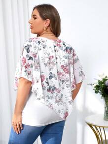 SHEIN Clasi Blusa De Gasa Suelta De Talla Grande Con Elegante Estampado Floral - Multicolor - Ver 2