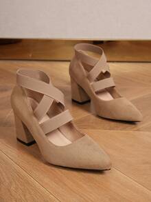 Của phụ nữ Dày Cao gót Vượt qua Giày cao gót Buộc dây - Màu be - Xem 4