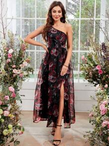 SHEIN Clasi Của phụ nữ Hoa Một bờ vai Váy không tay - Nhiều màu - Xem 6