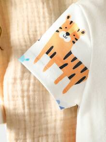 SHEIN 新生嬰兒女童卡通長頸鹿短袖連體褲 - 彩色 - 查看 4