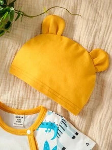 SHEIN 新生嬰兒女童卡通長頸鹿短袖連體褲 - 彩色 - 查看 5