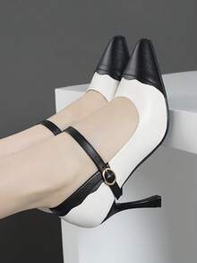 2024 新款春夏尖头细跟女士高跟鞋，低帮系带扣正装鞋 - 彩色 - 查看 1