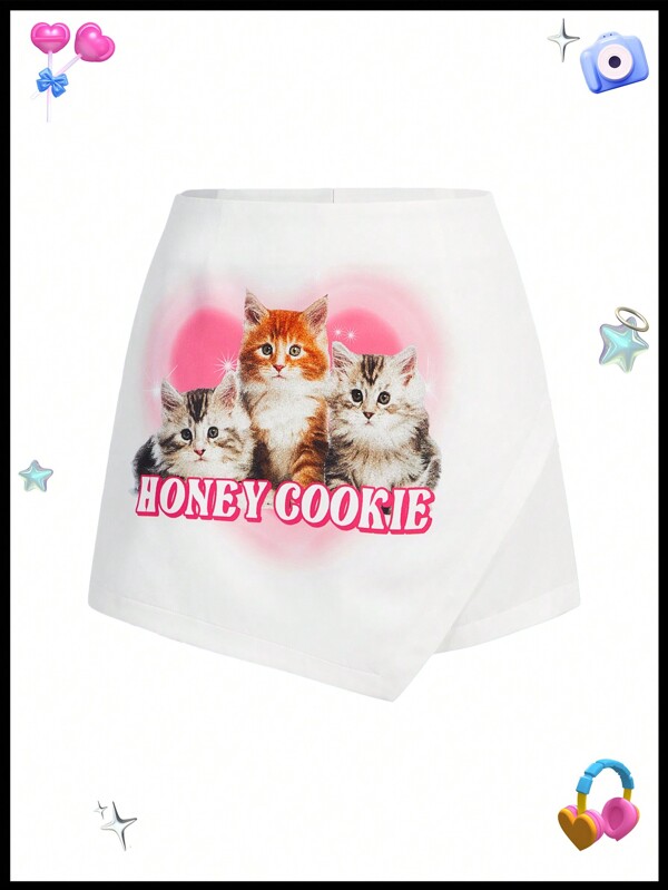 SHEINNeu Kidcore Cat Print Animal Print Skort Summer Women Concert Outfits Concert