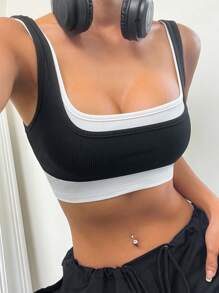 SHEIN EZwear Double-Shoulder Strap Super Crop Top Tank Top For Summer