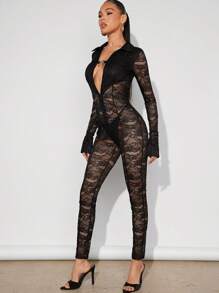Hauture Mono Sexy De Manga Larga Transparente - Negro - Ver 4