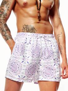 Surfspeed Men's Full-Print Drawstring Waist Beach Shorts - Mauve Purple - View 1
