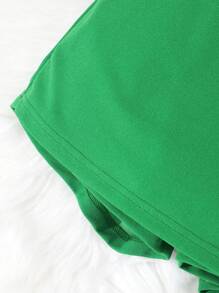 SHEIN Tween Girls' Solid Color Cami Top & Skort 2pcs Outfit With Bowknot - Green - View 8