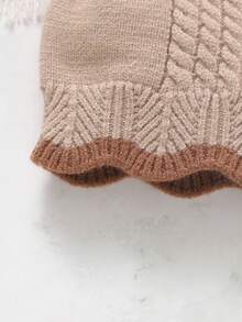 Em bé Cô gái Khối màu Cable Dệt kim Không tay Áo len Với - Màu Khaki - Xem 3