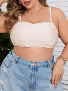 SHEIN Swim Curve Plus Size Solid Color Pleated Swimwear Top Summer