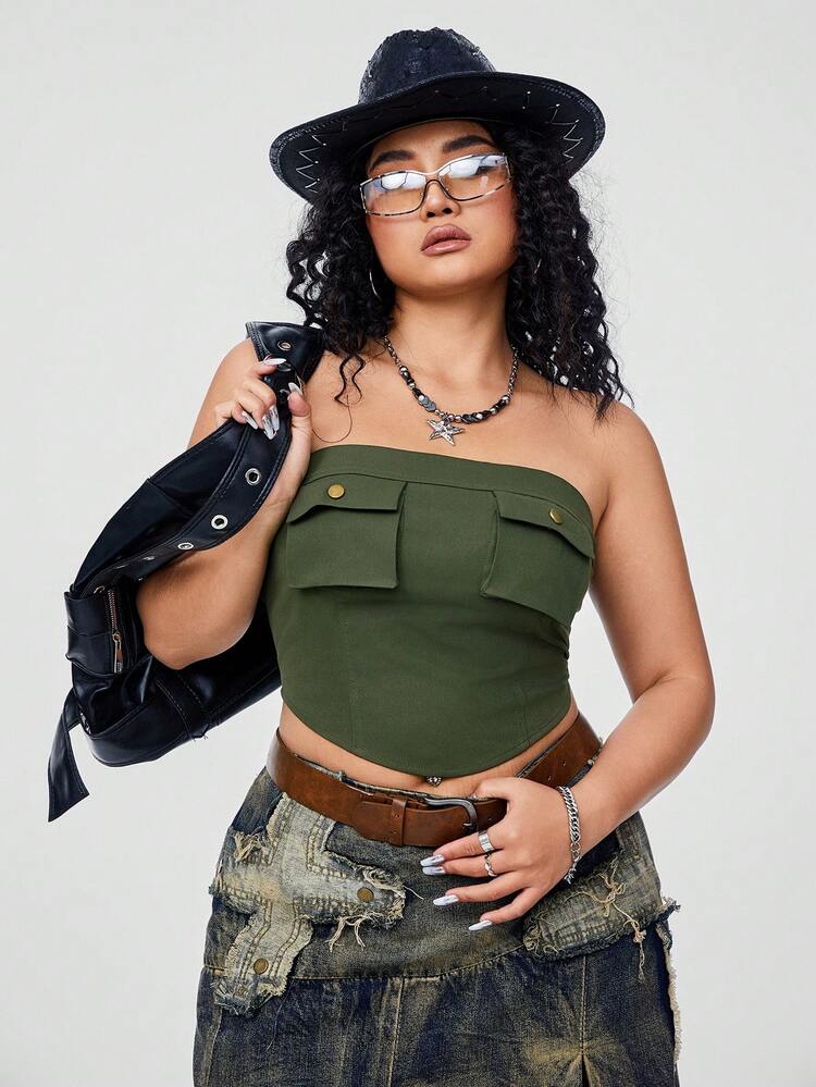 Plus Size Music Festival Cropped Casual Workwear Women's Tube Top