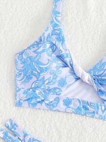 SHEIN Swim Women's Plant Pattern Printed Bikini Set Summer Beach
