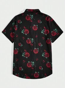 Manfinity Homme Nam Hoa In Ngắn tay Dệt Giải trí Áo sơ mi - màu đen - Xem 2