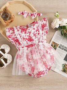 Body dla dziewczynki w kwiaty z nadrukiem i kokardką na lato - Wielokolorowe - Zobacz 1