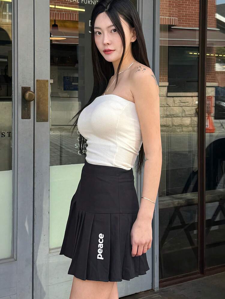 Women's Pleated Alphabet Printed Skirt Fall Skirts