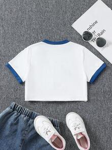 SHEIN Tween 女孩拼色字母印花短版 T 卹 - 白色 - 查看 2