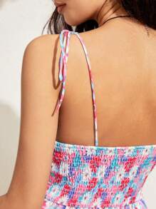 Soleia Vestido camisero con estampado floral pequeño y lazo automático