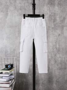 SHEIN Young Boy High Stretch White Jeans With Cargo Pocket - White - View 2