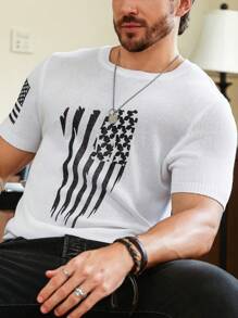 Manfinity LEGND Men's American Flag Pattern Short Sleeve Knit Top