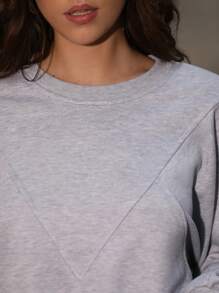 Anewsta Einfarbiger Rundhals Langarm Lässig Sweatshirt Pullover für den Herbst - Grau - Übersicht 6