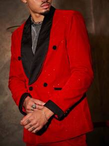 Manfinity VCAY Men's Knitted Casual Contrast Shawl Collar Suit Set - Red - View 3