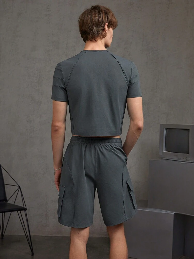 Men's Zipper Front Cropped Top And Shorts Casual 2pcs/Set