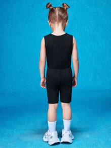 Nick 90s | SHEIN Conjunto De Top Sin Mangas Y Leggings Para Niña Con Estampado De Personaje De Caricatura De Coche - Negro - Ver 4