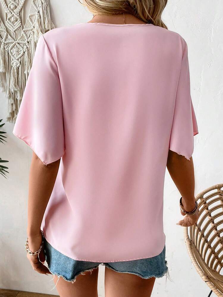 Solid Color V-Neck Casual Shirt
