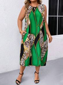 SHEIN Đầm xòe họa tiết da báo cỡ lớn cho nữ - màu xanh lá - Xem 4