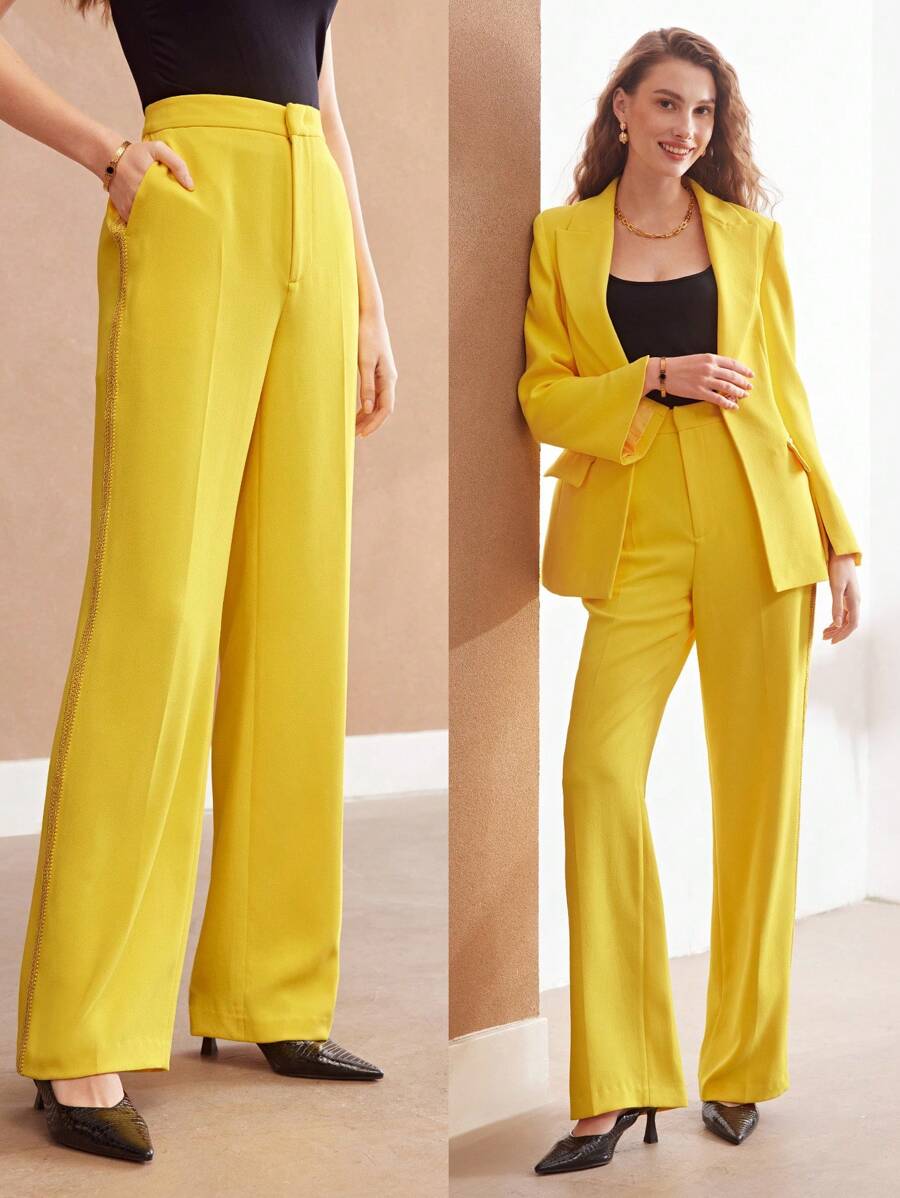 MOTF PREMIUM 高腰斜口袋斜紋西裝褲