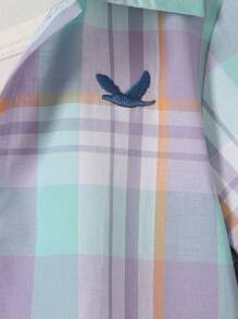 SHEIN Young Boy Plaid Breathable 2 Pieces Set, Suitable For Getaways, Holidays, Travels, Relaxation, Sunbathing, Summer, School, Campus, College - Green - View 4