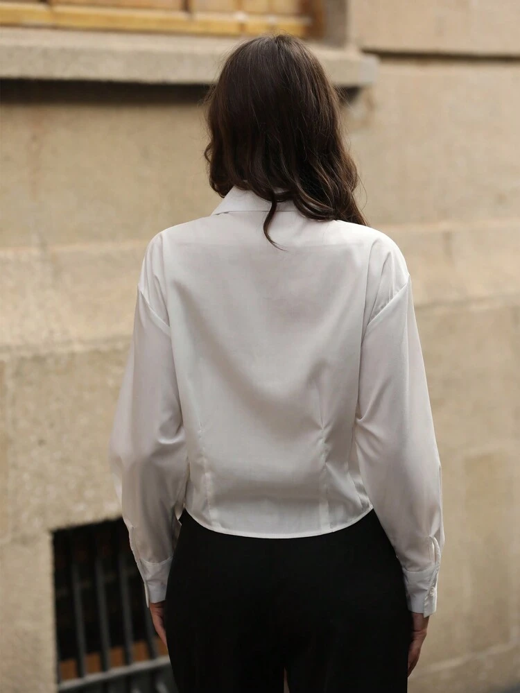 Blusa de unicolor con dobladillo asimétrico para mujer