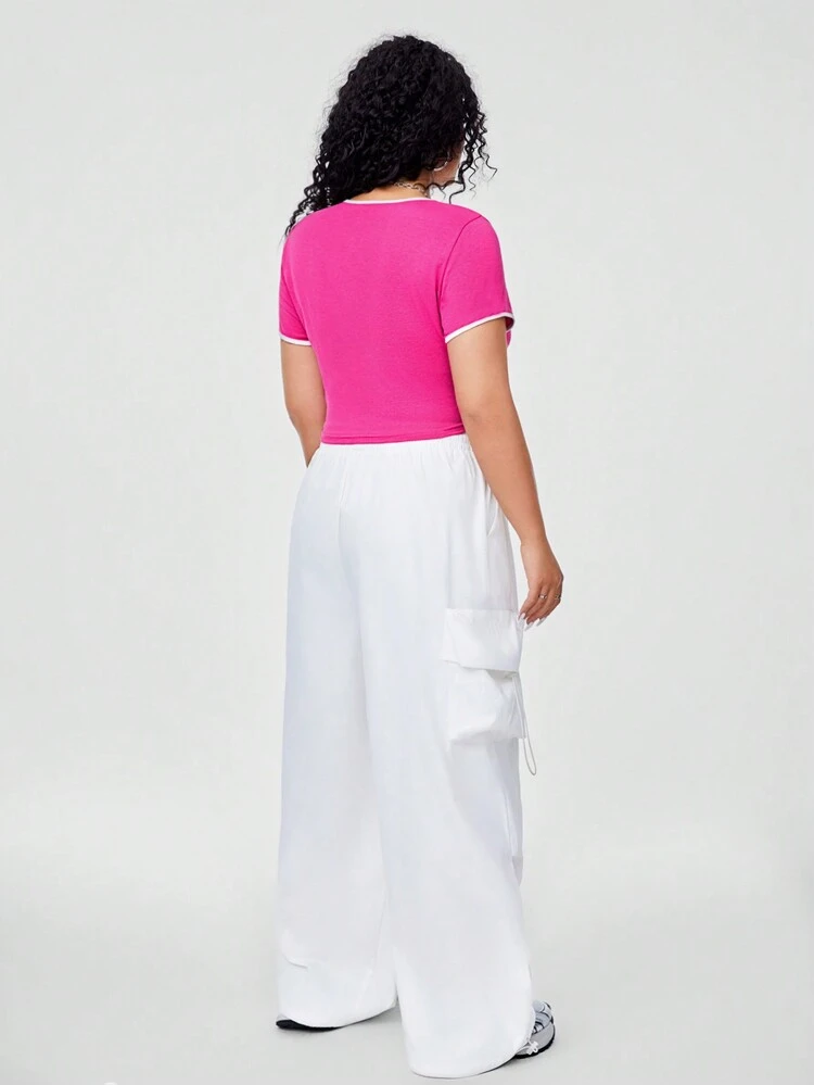 Plus Size Set Of T-Shirts With Letter Print & Color Block Splicing