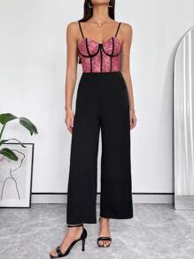 SHEIN Privé Mono De Tirantes De Encaje Para Mujeres - Burdeos - Ver 5