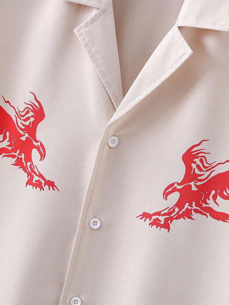 Men's Short Sleeve Button-Down Shirt With Bird Print