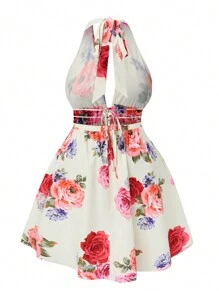 SHEIN Clasi 大码波西米亚风花卉印花镂空露背连衣裙，适合夏季 - 彩色 - 查看 2