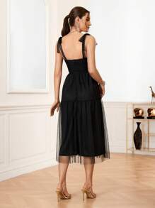 SHEIN Belle Contrast Mesh Layered Hem Cami Cocktail Party Dress - Black - View 2