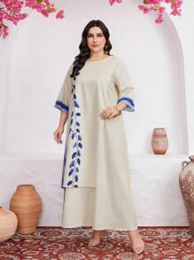 Al Najma 大尺碼女性阿拉伯風格植物印花圓領服裝 - 彩色 - 查看 4