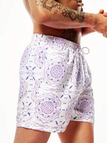 Surfspeed Men's Full-Print Drawstring Waist Beach Shorts - Mauve Purple - View 5