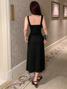 DAZY Solid Color Slim Fit Strappy Dress Prom Dress Elegant Sundress - Black - View 2