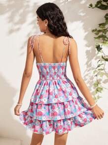 Soleia Vestido camisero con estampado floral pequeño y lazo automático