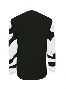 INAWLY Cartoon Printed Long Sleeve Casual T-Shirt - Black and White - View 2