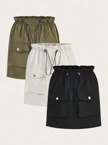 SHEIN SXY 3pcs Utility Style Skirt With Drawstring Waist & Pockets